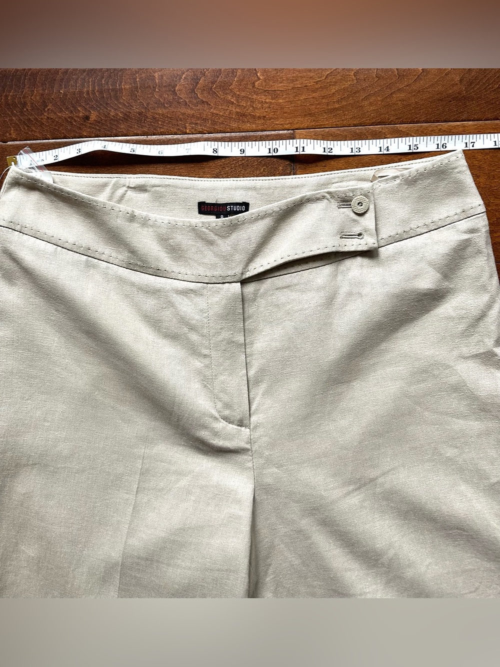 Georgiou Studio Linen Blend Wide Leg Pants Khaki Fully Lined NWT 8 - Picture 8 of 9